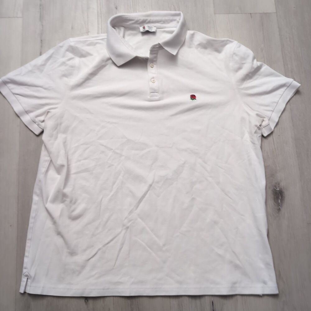 Charles Tyrwhitt England Rugby Polo Shirt Men XL White Cotton Rose Embroidery